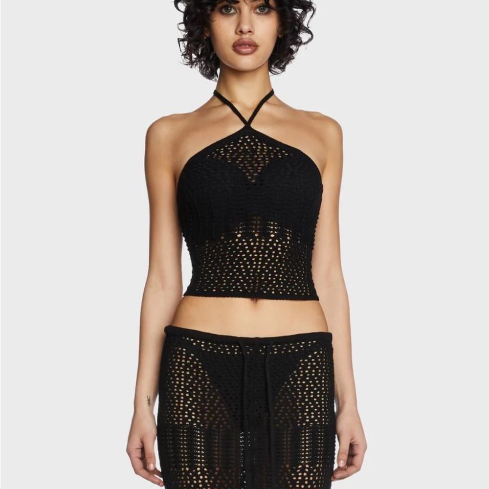 Urban Outfitters Black Crochet Maxi Skirt Set